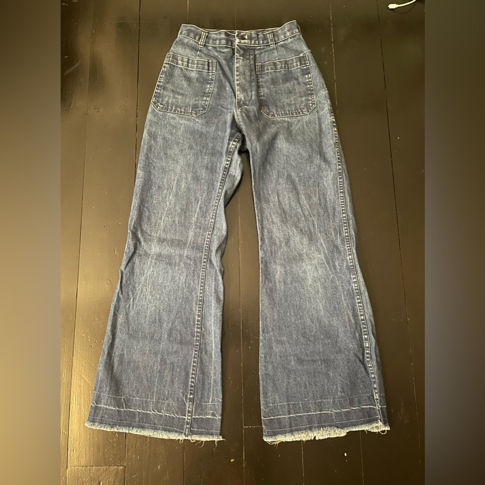 VINTAGE ORIGINAL NAVY FLARE JEANS 26"-27"